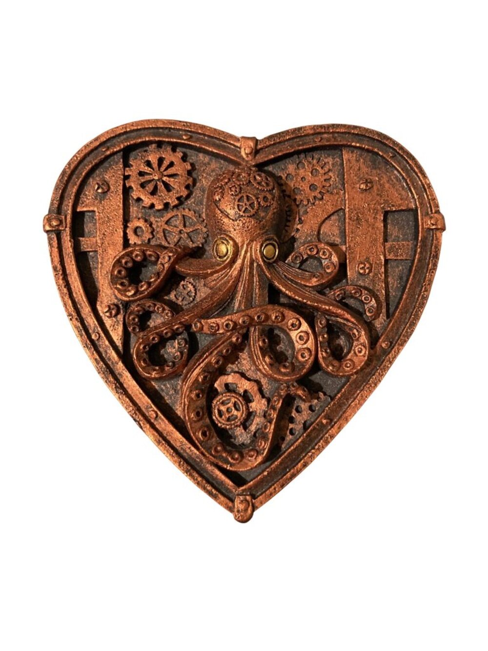 Steampunk Heart-Shaped Octopus Trinket Box Copper Colored Goth Decor